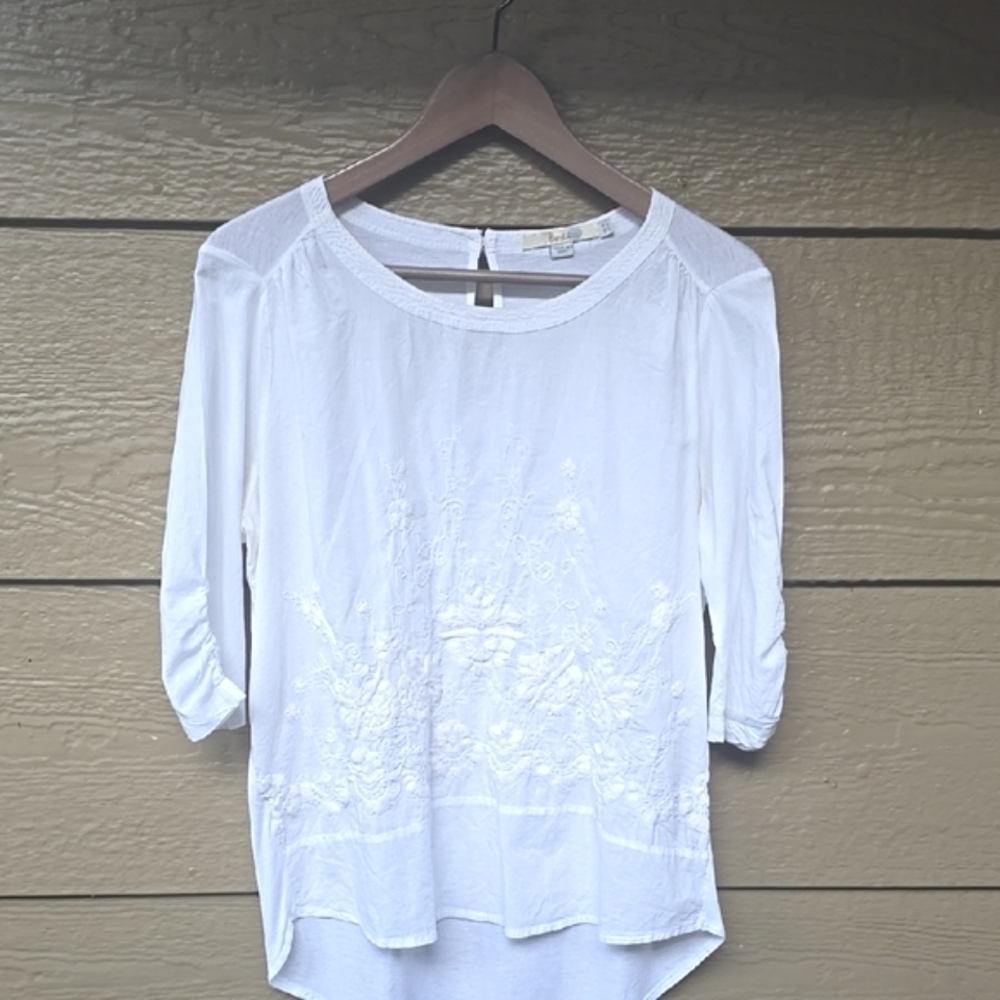 Boden Embroidered White Cotton Blouse tunic Us 6